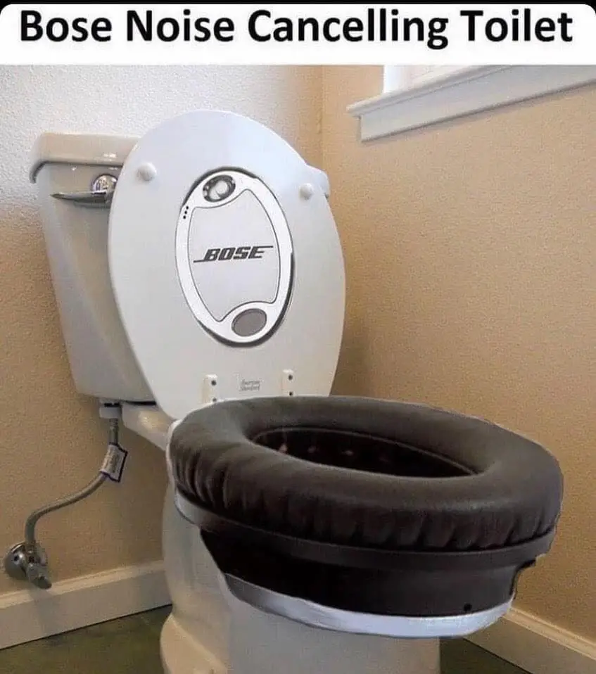 an image of an imaginary bose noise cancelling toilet poised as a mockery