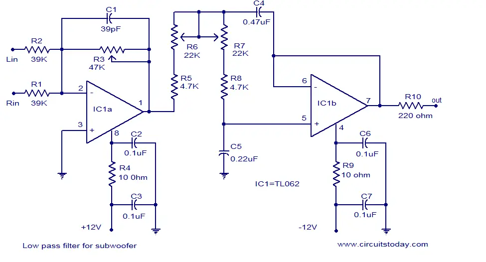 An image of low pass filter subwoofer diagram