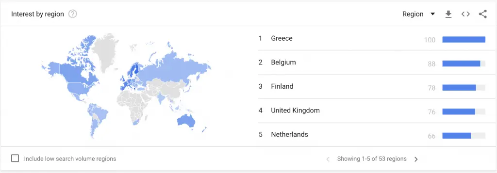an image of google trends showing geographic popularity of discogs